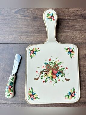 Lenox Holiday Tartan Handled Cheese Board with Matching Spreader - Discontinued